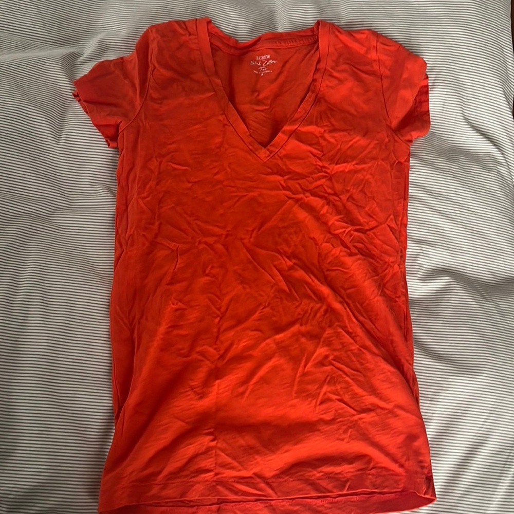 J Crew featherweight slub cotton v-neck tee Sz S orange mandarin